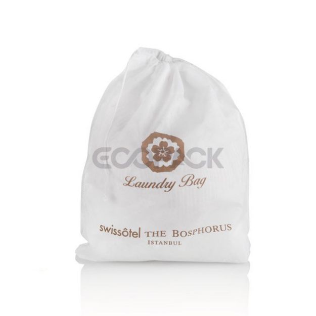 Picture of White Drawstring Flexo Printed Laundry Bag